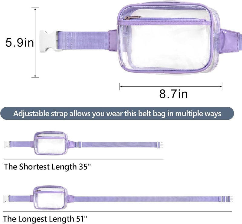 Veckle Clear Fanny Pack - Plus Size Only 35" - 51" Stadiuim Approved Clear Belt Bag for Women Transparent Waist Bag Crossbody for Sports Events, Concerts, Purple - Image 3
